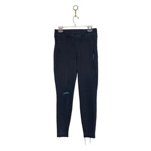 Spanx Women's Jeans L Vintage Black Distressed Ankle Skinny Raw Hem Jeggings